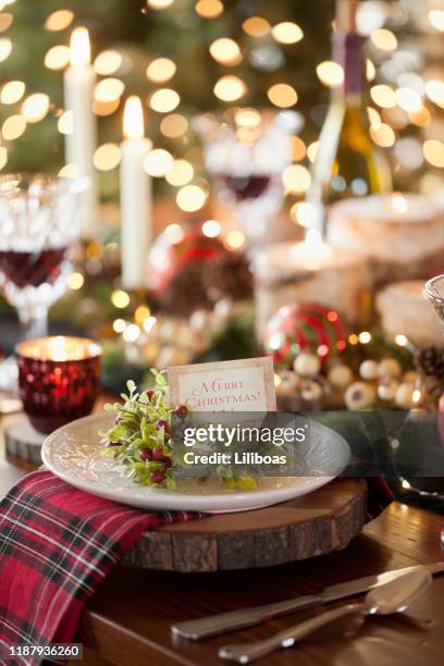 christmas holiday dining - place card stock pictures, royalty-free photos & images