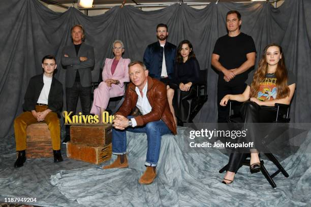 Jaeden Martell, Don Johnson, Jamie Lee Curtis, Daniel Craig, Chris Evans, Ana de Armas, Michael Shannon and Katherine Langford attend the photocall...