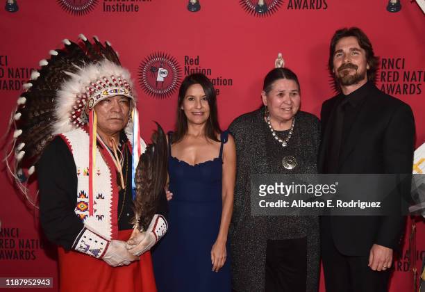 Chief Phillip Whiteman Jr., Rebecca Brando, Sacheen Littlefeather and Christian Bale attend the Red Nation Film Festival And Awards Ceremony at...