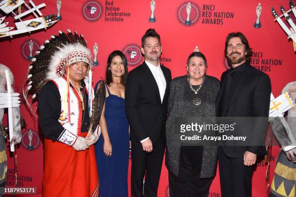 Chief Phillip Whiteman Jr., Rebecca Brando, Scott Cooper, Sacheen Littlefeather and Christian Bale at the 24th RNCI Red Nation International Film...