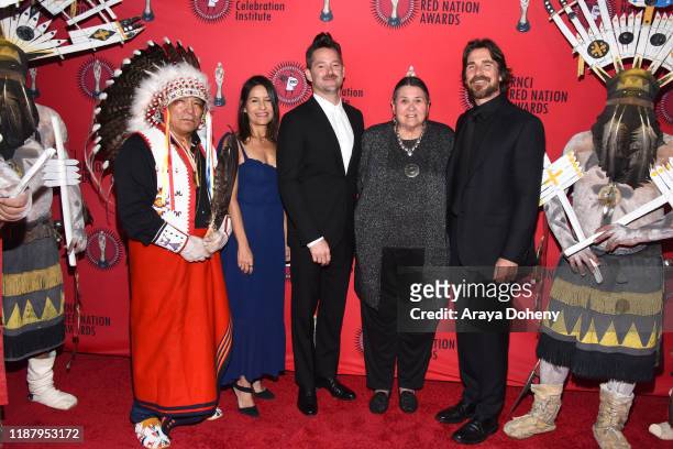 Chief Phillip Whiteman Jr., Rebecca Brando, Scott Cooper, Sacheen Littlefeather and Christian Bale at the 24th RNCI Red Nation International Film...
