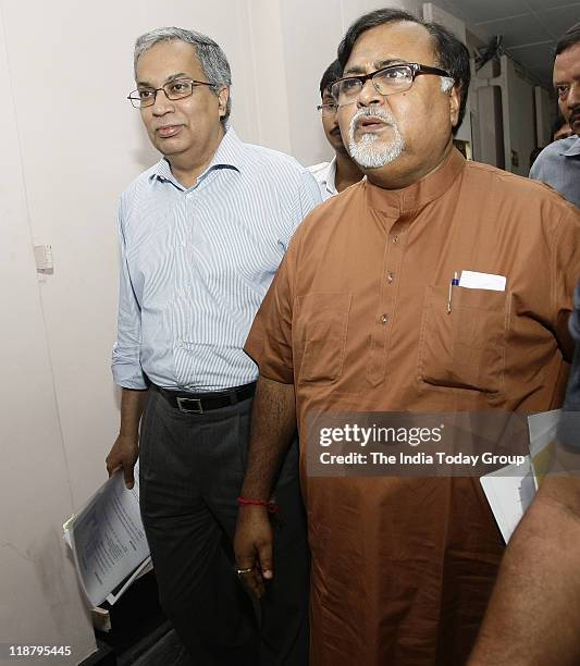 West Bengal Industry Minister Partha Chatterjee and Industrialist Purnendu Chatterjee after meeting Mamata Banerjee at Writer's Building on Wednesday.