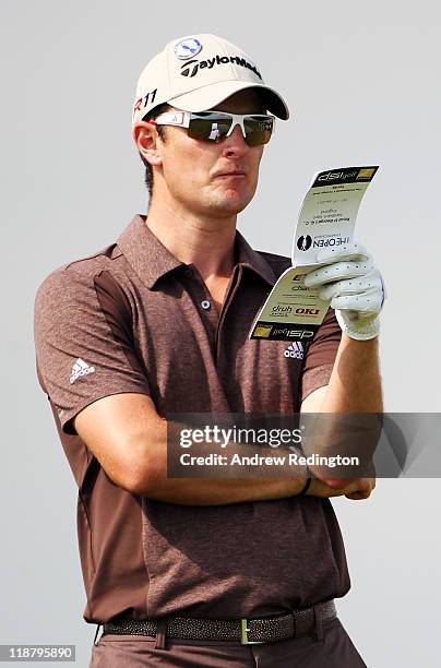 Justin Rose of England during the first practice round at The Open Championship, at Royal St. George's on July 11, 2011 in Sandwich, England. The...