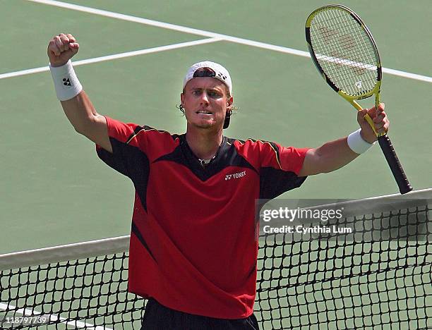 Lleyton Hewitt in action, defeating Frank Dancevic of 6-4, 6-4, 3-6, 6-4, in the second round of the 2007 Australian Open at Melbourne Park in...