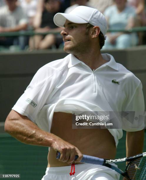 Andy Roddick during his first round match against Jiri Vanek in 2005 All England Championship on June 21, 2005. Roddick was leading 6-1, 7-6, 5-1.