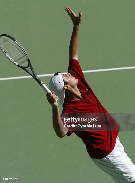 Sebastian Grosjean retires after 2 games against Andre Agassi because of stomach problems during their quarter final match January 27, 2004.