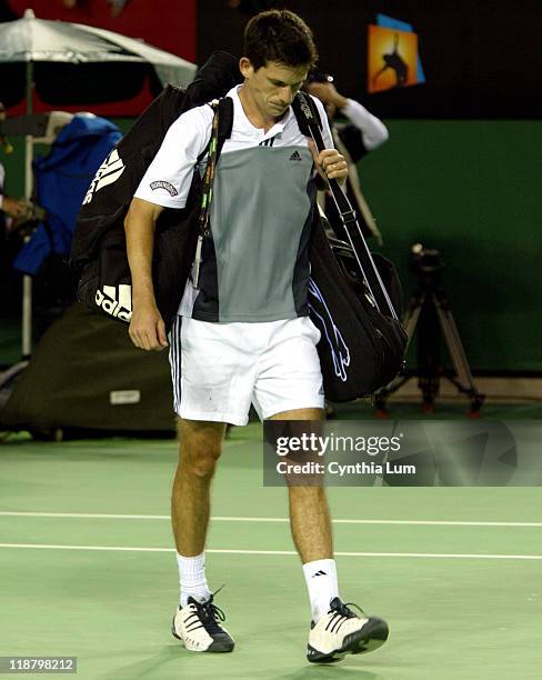 Eleventh seed, Tim Henman leaves court after loosing a 4hour 53 minuite, 7-6, 7-5, 6-7, 5-7, 7-9 match to unseeded Guillermo Canas in their third...