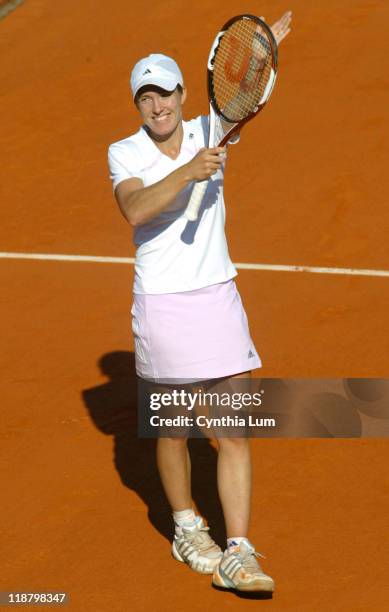 Justine Henin-Hardenne of Belgium in action during her win over Kim Clijsters of Belgium, 6-3, 6-2, in the semifinals of the 2006 French Open at...