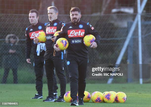 New Napoli head coach Gennaro Gattuso takes a training session with the team on December 11, 2019 in Naples, Italy.