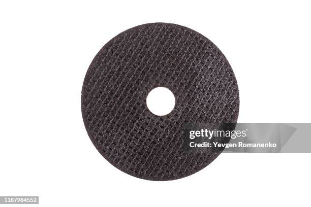 round abrasive disk for metal cutting isolated on white background - metal sanding stock-fotos und bilder