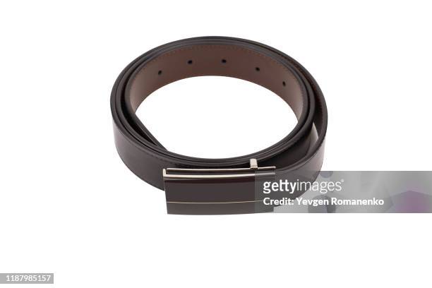leather belt isolated on white background - schnalle stock-fotos und bilder