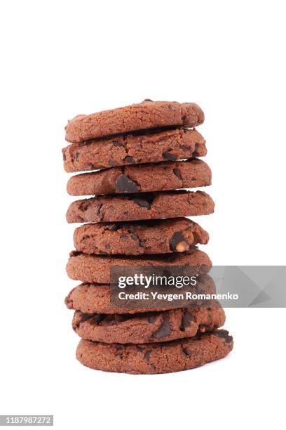 chocolate chip cookie on white background - chocolate chip cookie on white stock pictures, royalty-free photos & images