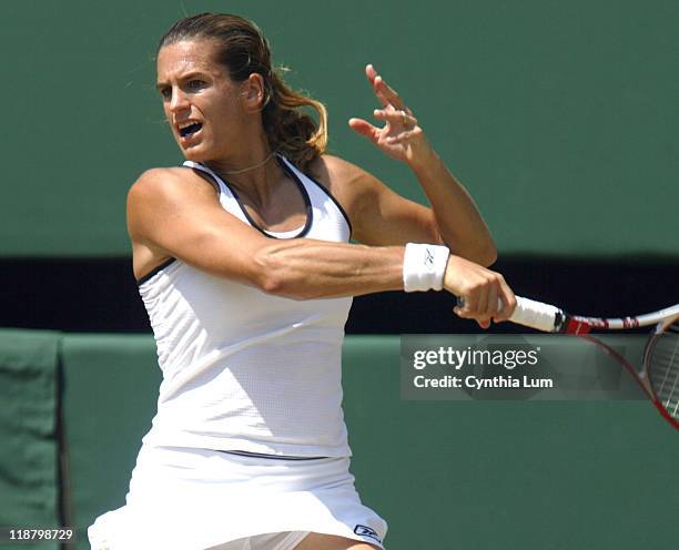 Amelie Mauresmo. Amelie Mauresmo defeated Anastasia Myskina 6-3, 6-4 in the quarter final of the Wimbledon Championships at the The All England Lawn...