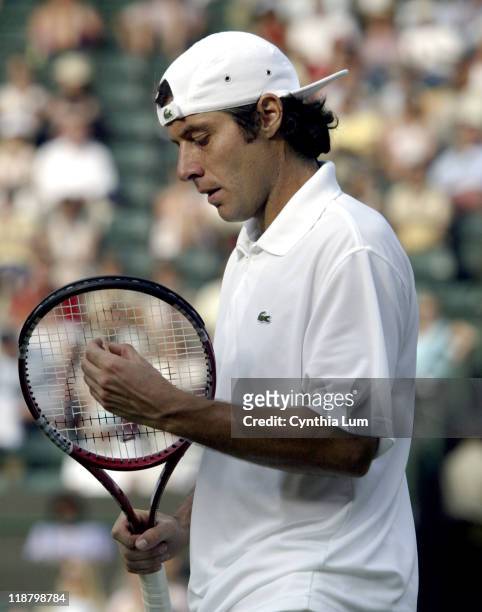 Sebastian Grosjean during his first round match against Michael Llodra at the 2005 Wimbledon Championships on June 21, 2005 which was suspended due...
