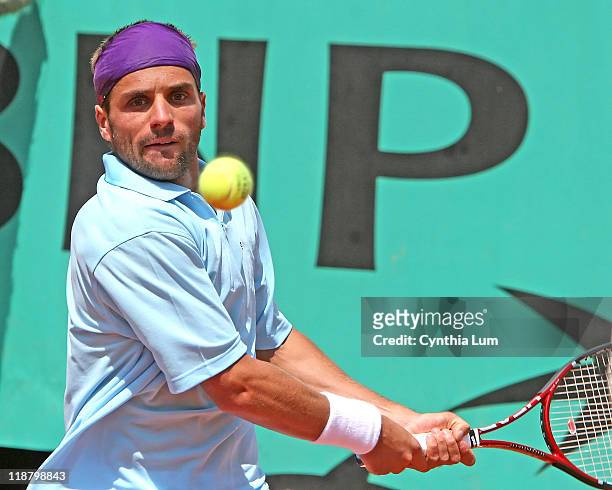 Arnaud Clement of France, in action during his 3 set loss to Ivan Ljubicic of Croatia in the first round of the French Open, at Roland Garros, Paris,...