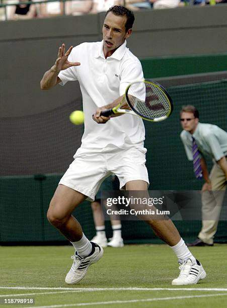 Michael Llodra during match with Sebastian Grosjean suspended because of darkness with a score of 6-3, 5-7, 6-4, 6-7 , 4-3 in the First Round of the...