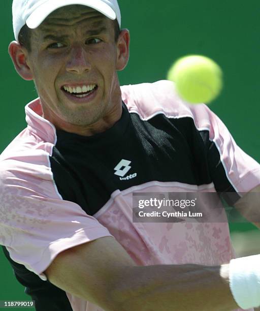 Dominik Hrbaty defeats Dick Norman 6-2, 7-5, 5-7, 4-6, 10-8 in the second round of the Australian Open at Melbourne Park in Melbourne, Australia on...