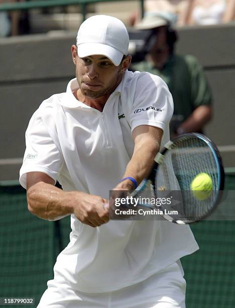 Andy Roddick during his first round match against Jiri Vanek in 2005 All England Championship on June 21, 2005. Roddick was leading 6-1, 7-6, 5-1.