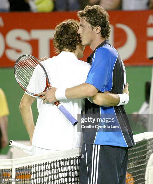 Marat Safin of Russia during his 2005 Australian Open Semi Final match against Roger Federer of Switzerland. Safin won an epic match 5-7, 6-4, 5-7,...