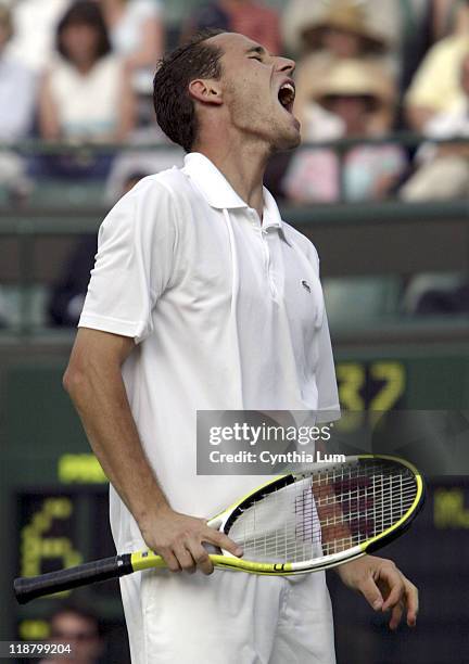 Michael Llodra during match with Sebastian Grosjean suspended because of darkness with a score of 6-3, 5-7, 6-4, 6-7 , 4-3 in the First Round of the...