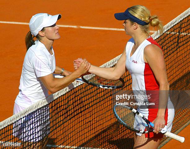 Justine Henin-Hardenne of Belgium in action during her win over Kim Clijsters of Belgium, 6-3, 6-2, in the semifinals of the 2006 French Open at...