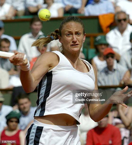 Mary Pierce. Mary Pierce wins a place in the French Open final, defeating Elena Likhovtseva 6-1, 6-1 at Roland Garros on June 2, 2005.