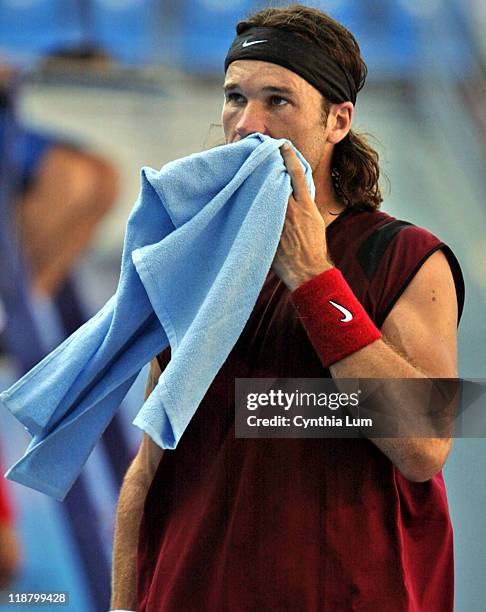 Carlos Moya's run for gold is over after being defeated by Nicolas Massu in the men's quarterfinals at the Olympic Stadium in Athens Greece, August...