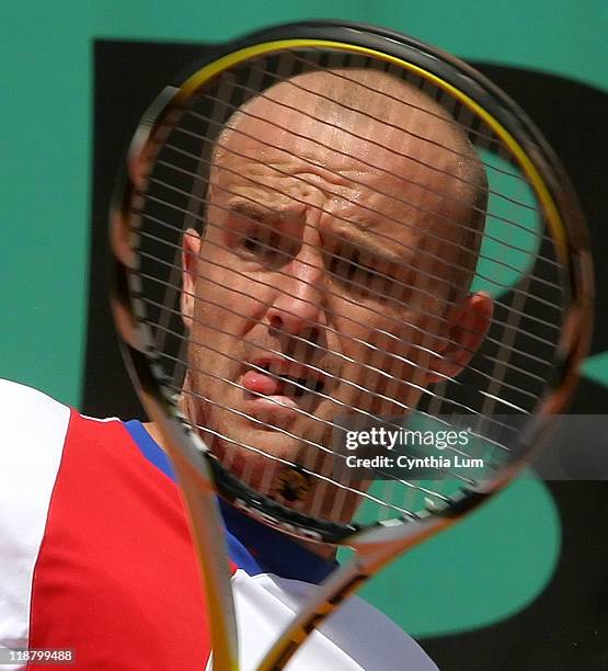 Ivan Ljubic of Croatia, in action during his 3 set win over Arnaud Clement of France in the first round of the French Open, at Roland Garros, Paris...