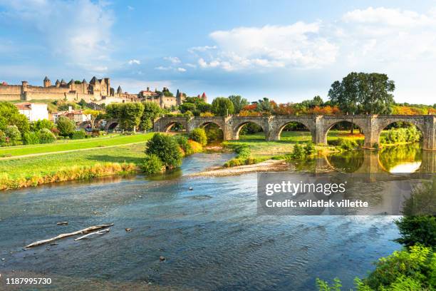 old town of carcassonne in france - carcassonne stock pictures, royalty-free photos & images