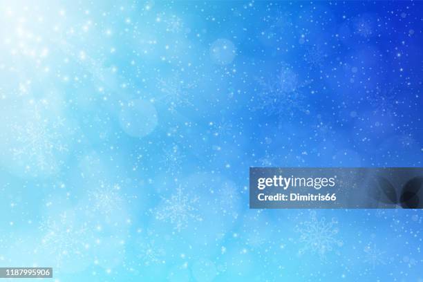 christmas - winter blue vector background: falling snow, snowflakes and defocused lights. - frozen stock illustrations