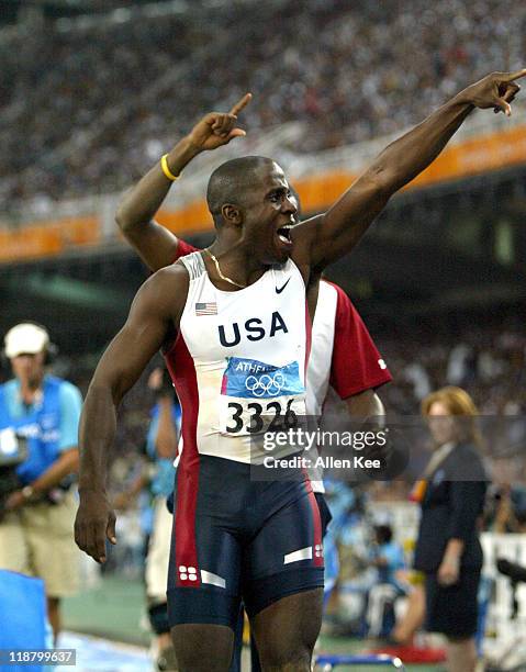 Dwight Phillips of the United States in the men's long jump final at Olympic Stadium at the Athens 2004 Olympic Games in Athens, Greece on August 26,...