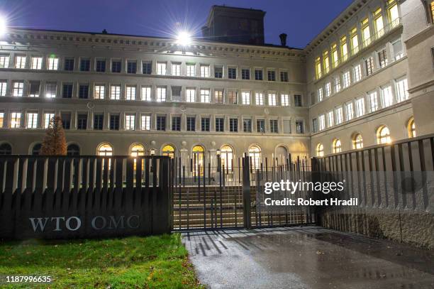 The headquarters of the World Trade Organization stands on December 11, 2019 in Geneva, Switzerland. The future of the WTO is in doubt following the...