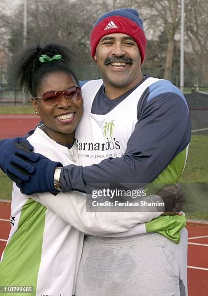 Floella Benjamin and Daley Thompson at Barnardo's London Marathon Training Session at Battersea Park in London, Great Britain on January 22, 2005