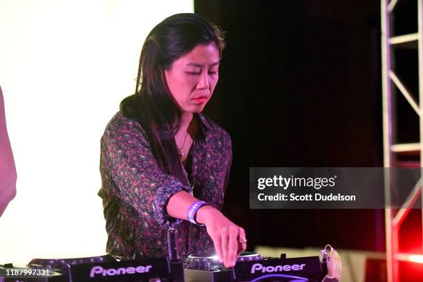 Musician Nancy Whang, founding member of LCD Soundsystem, performs onstage during the Adult Swim Festival at Banc of California Stadium on November...