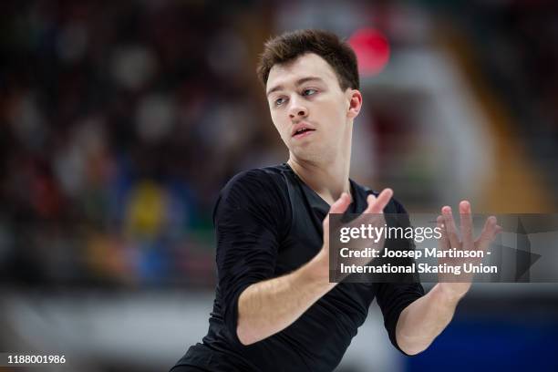 Dmitri Aliev of Russia competes in the Men's Free Skating during day 2 of the ISU Grand Prix of Figure Skating Rostelecom Cup at Megasport Arena on...