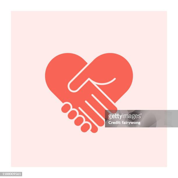 illustrazioni stock, clip art, cartoni animati e icone di tendenza di due mani a forma di cuore - unità