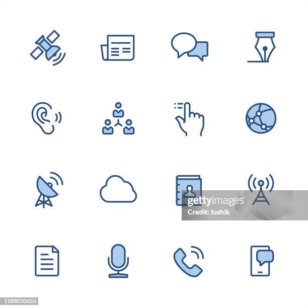 communication - pixel perfect blue outline icons - address book stock illustrations