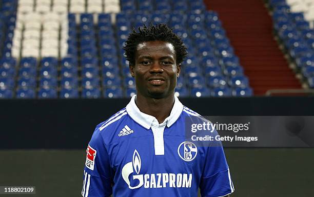 Anthony Annan of Schalke poses during the team presentation at Veltins Arena on July 9, 2011 in Gelsenkirchen, Germany.