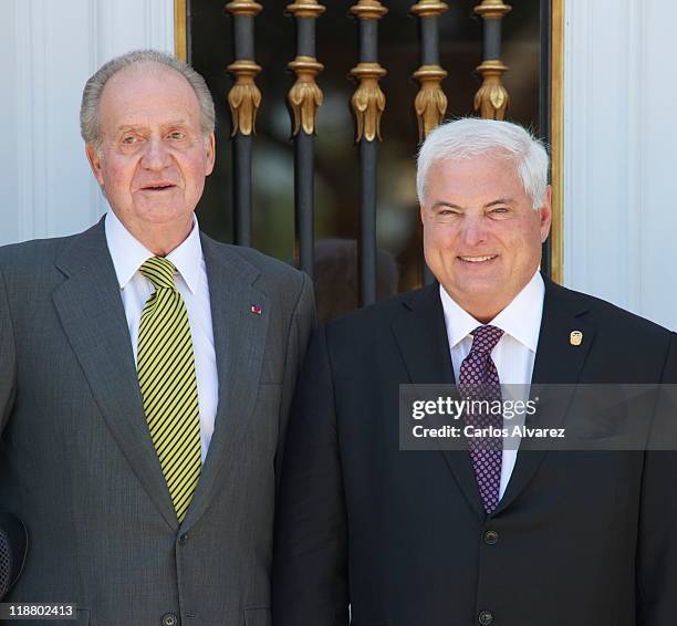 King Juan Carlos of Spain receives Panama's President Ricardo Martinelli at Zarzuela Palace on July 11, 2011 in Madrid, Spain.