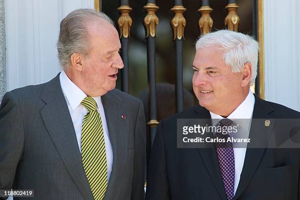 King Juan Carlos of Spain receives Panama's President Ricardo Martinelli at Zarzuela Palace on July 11, 2011 in Madrid, Spain.