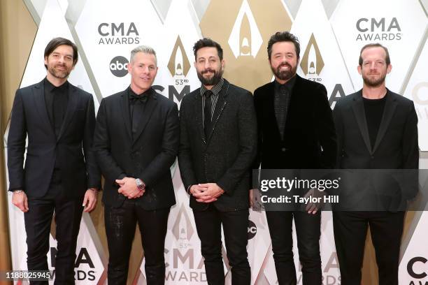 Geoff Sprung, Trevor Rosen, Matthew Ramsey, Brad Tursi and Whit Sellers of Old Dominion attend the 53rd annual CMA Awards at the Music City Center on...
