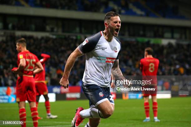Daryl Murphy of Bolton Wanderers celebrates after scoring the winning goal during the Sky Bet Leauge One match between Bolton Wanderers and Milton...