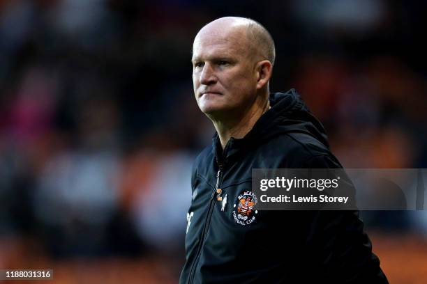 Simon Grayson, manager of Blackpool looks on during the Sky Bet League One match between Blackpool and AFC Wimbledon at Bloomfield Road on November...