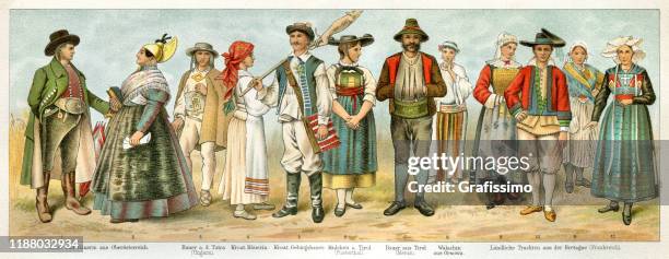 personen in traditioneller kleidung frankreich ungarn österreich 1897 - ungarn stock-grafiken, -clipart, -cartoons und -symbole