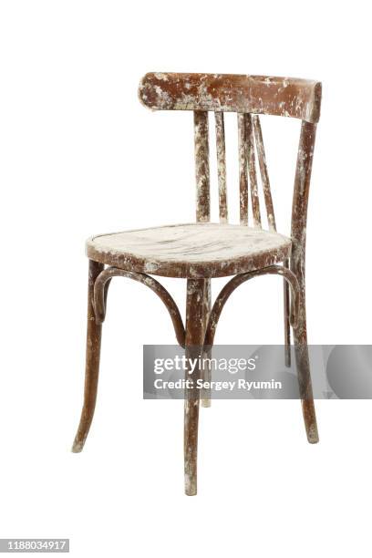 old dirty wood chair on a white background - chair isolated stock pictures, royalty-free photos & images