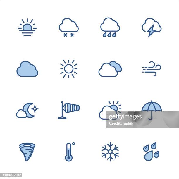 weather - pixel perfect blue outline icons - climate change ice stock illustrations