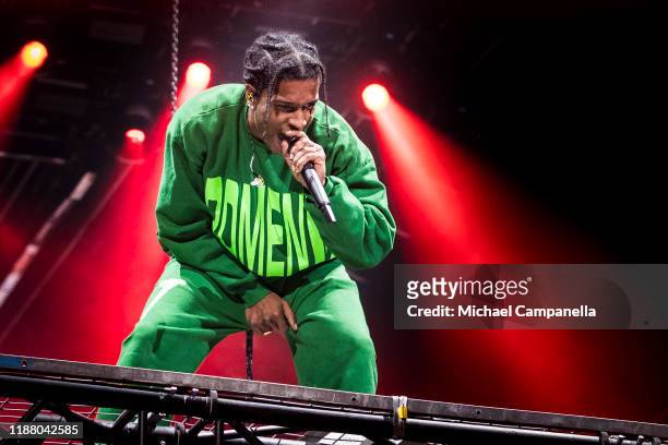 Rocky performs live in concert at the Ericsson Globe Arena on December 11, 2019 in Stockholm, Sweden. The American rapper performs in Stockholm,...