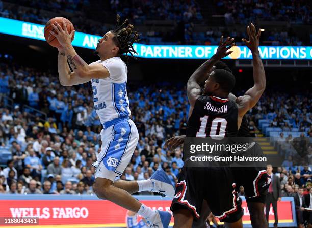 Cole Anthony of the North Carolina Tar Heels during their game against the Gardner-Webb Runnin Bulldogs at the Dean Smith Center on November 15, 2019...