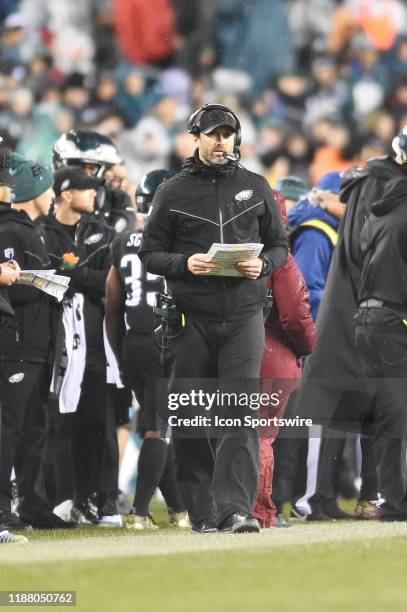 Philadelphia Eagles offensive Coordinator Mike Groh looks on during the game between the New York Giants and the Philadelphia Eagles on December 9,...