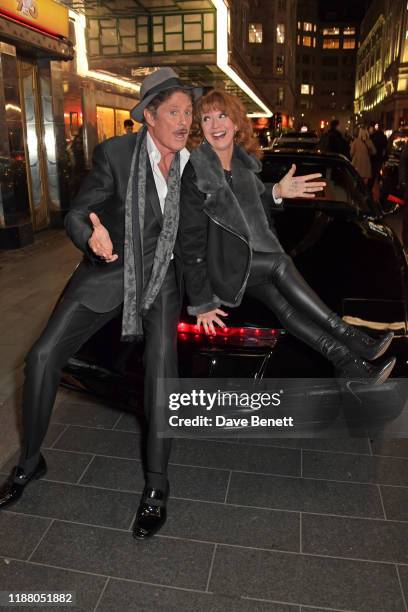 David Hasselhoff and Bonnie Langford pose with KITT from Knight Rider at the gala party to celebrate David Hasselhoff joining the cast of the West...